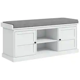 Homcom - Shoe Bench w/ Storage Cabinets, Padded Seat & Adjustable Shelf - White