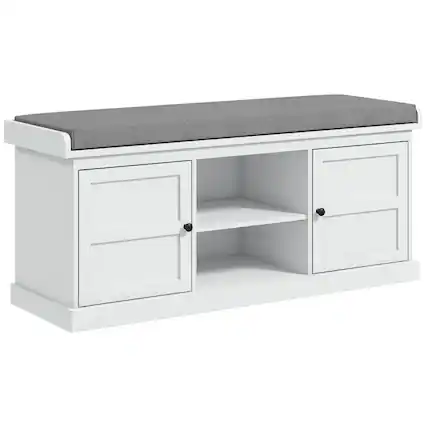 Front. Homcom - Shoe Bench w/ Storage Cabinets, Padded Seat & Adjustable Shelf - White.
