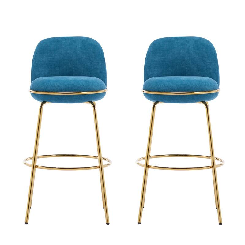 Alt View 5. HTUTWOO - Set of 2 Gold Metal Upholstered Barstools, 300lbs Capacity Low-Back Counter Stools for Kitchen Island, Home Bar - Blue.