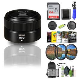 NIKKOR Z 40mm f/2 Standard Prime Lens for Nikon Z Cameras (20102) + 64GB Card - Bundle - Black