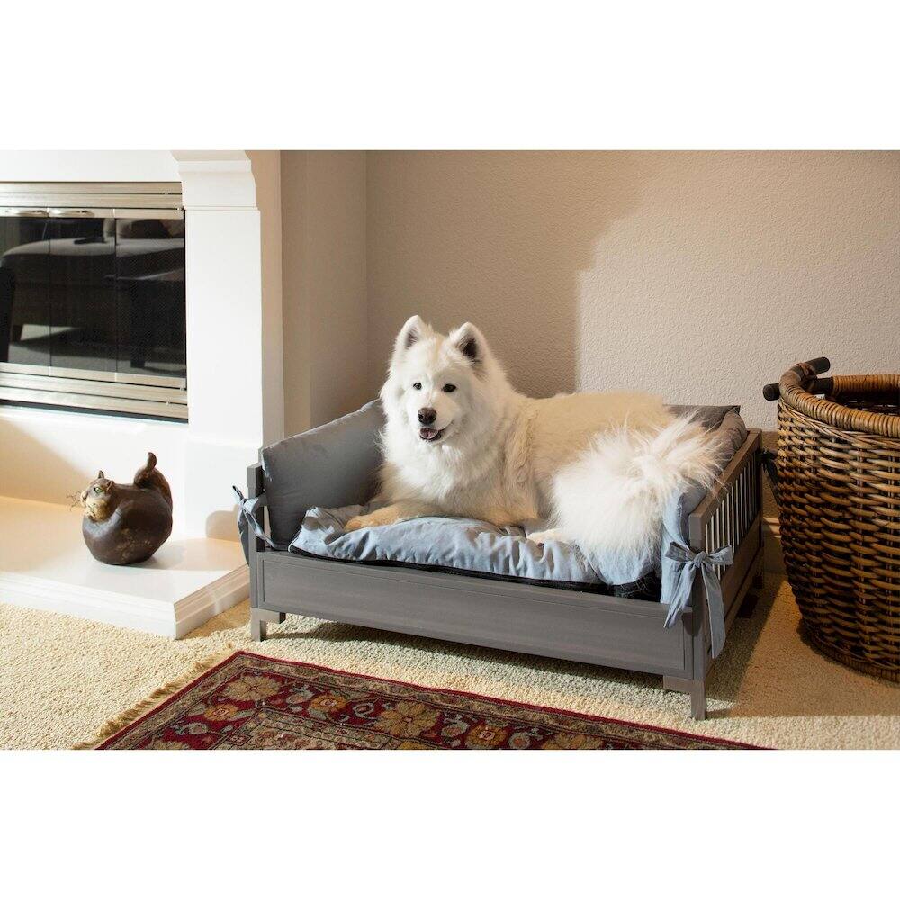 Alt View 1. New Age Pet - ECOFLEX Manhattan Raised Dog Bed with Cushion - Grey - Grey.