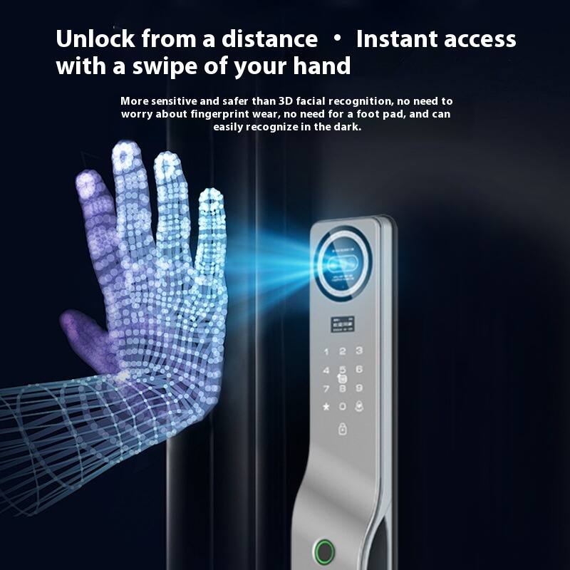 Unlock from a distance • Instant access with a swipe of your hand

More sensitive and safer than 3D facial recognition, no need to worry about fingerprint wear, no need for a foot pad, and can easily recognize in the dark.