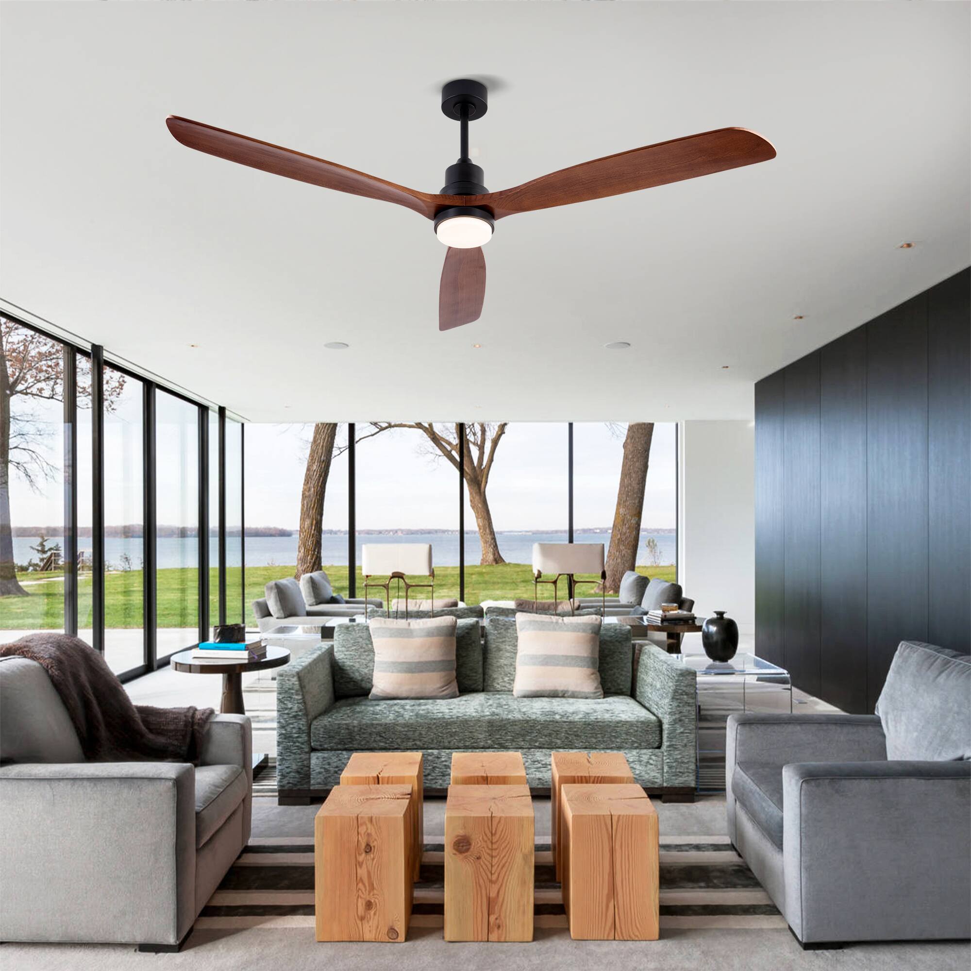 Back. APRILSOUL - Hot sales 72 Inch Modern Black Ceiling Fan With Light 3 Wood Blades Remote Reversible DC Motor - Black.