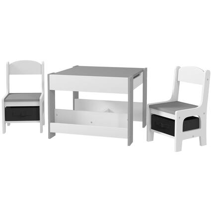 Front. HONGGE - Kids Table and Chair Set with Reversible Top Storage and Bookshelf for Ages Three to Eight.