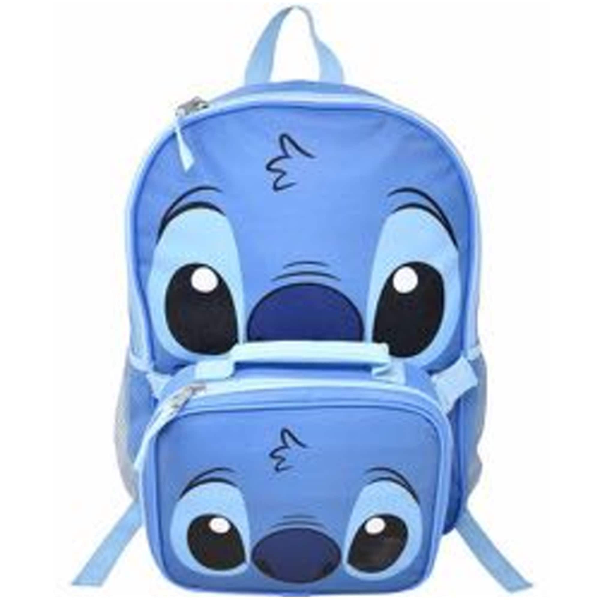Disney - Stitch 16" Shoulder Backpack for School with Rectangular Lunch Bag - Blue