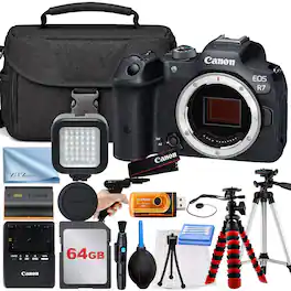 Canon - EOS R7 Mirrorless Camera (Body Only) with 64GB Memory Card + Tripod + ZeeTech Bundle - Black