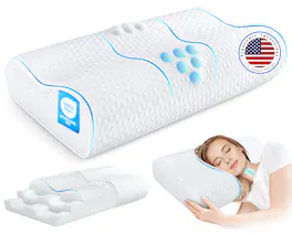 FAPO - Cervical Pillow for Neck Pain Relief, Memory Foam Neck Pillow for Sleeping, Adjustable Orthopedic Sandwich Pillow - White