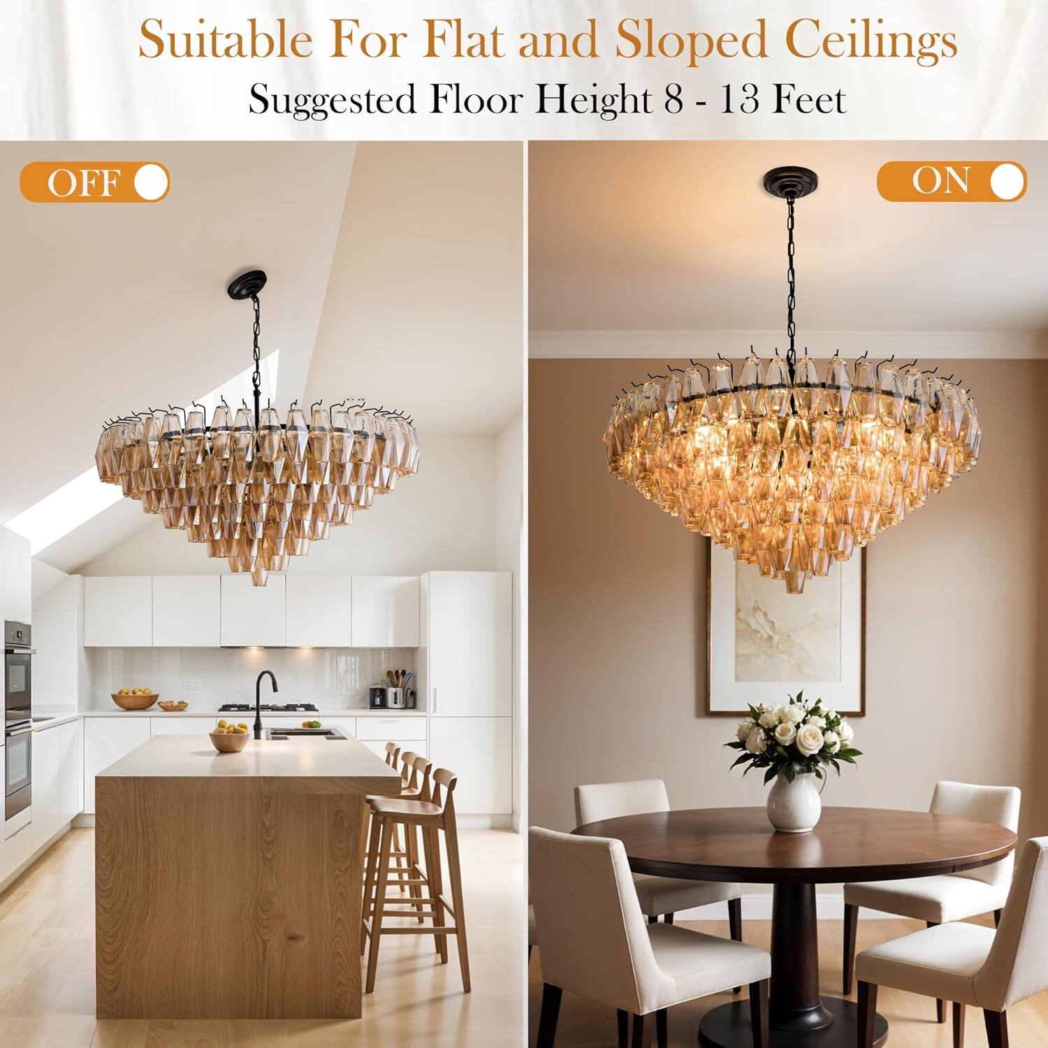 Suitable For Flat and Sloped Ceilings  
Suggested Floor Height 8 - 13 Feet  

OFF  
ON