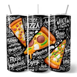 OrnamentallyYou - Classic Pizza Slice Doodle Italian Pizzeria Chalk Art 20oz Tumbler With Lid and Stainless Steel - Multicolored