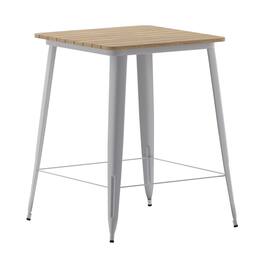 Emma + Oliver - Drew Indoor/Outdoor Bar Top Table, 31.5" Square All Weather Poly Resin Top with Steel base - Brown Top/Silver Frame