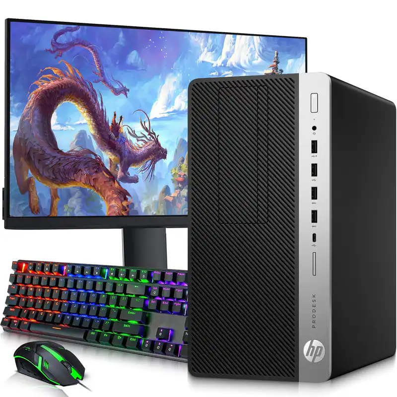 HP - Refurbished Excellent - G4 Tower Gaming Desktop PC | Intel i5-8th | 8GB DDR4 RAM | 128GB + 1TB HDD | NVIDIA GT 1030 | 19" LED | Wi-Fi | Win11 - Black