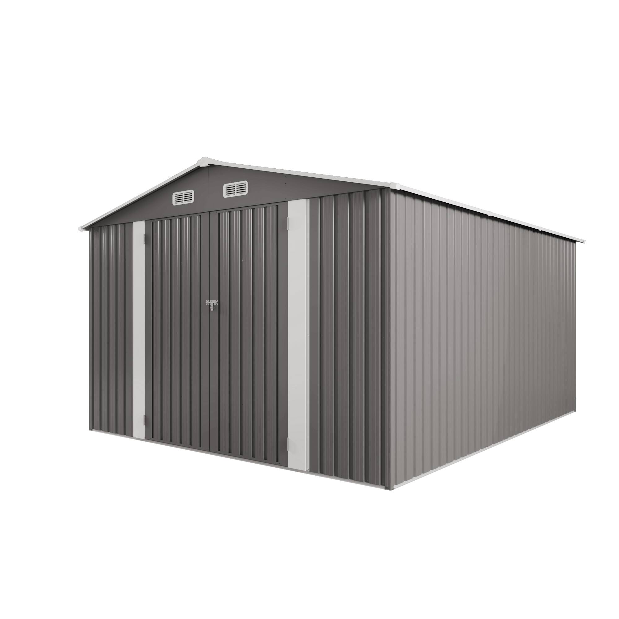 Alt View 7. Mondawe - 10x12FT Outdoor Large Metal Storage Shed with Double Door and Two Windows - Gray.
