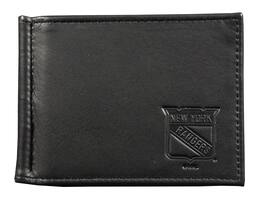 Rico Industries - New York Rangers NHL RFID Blocking Shield Black Leather Moneyclip Wallet - Multi