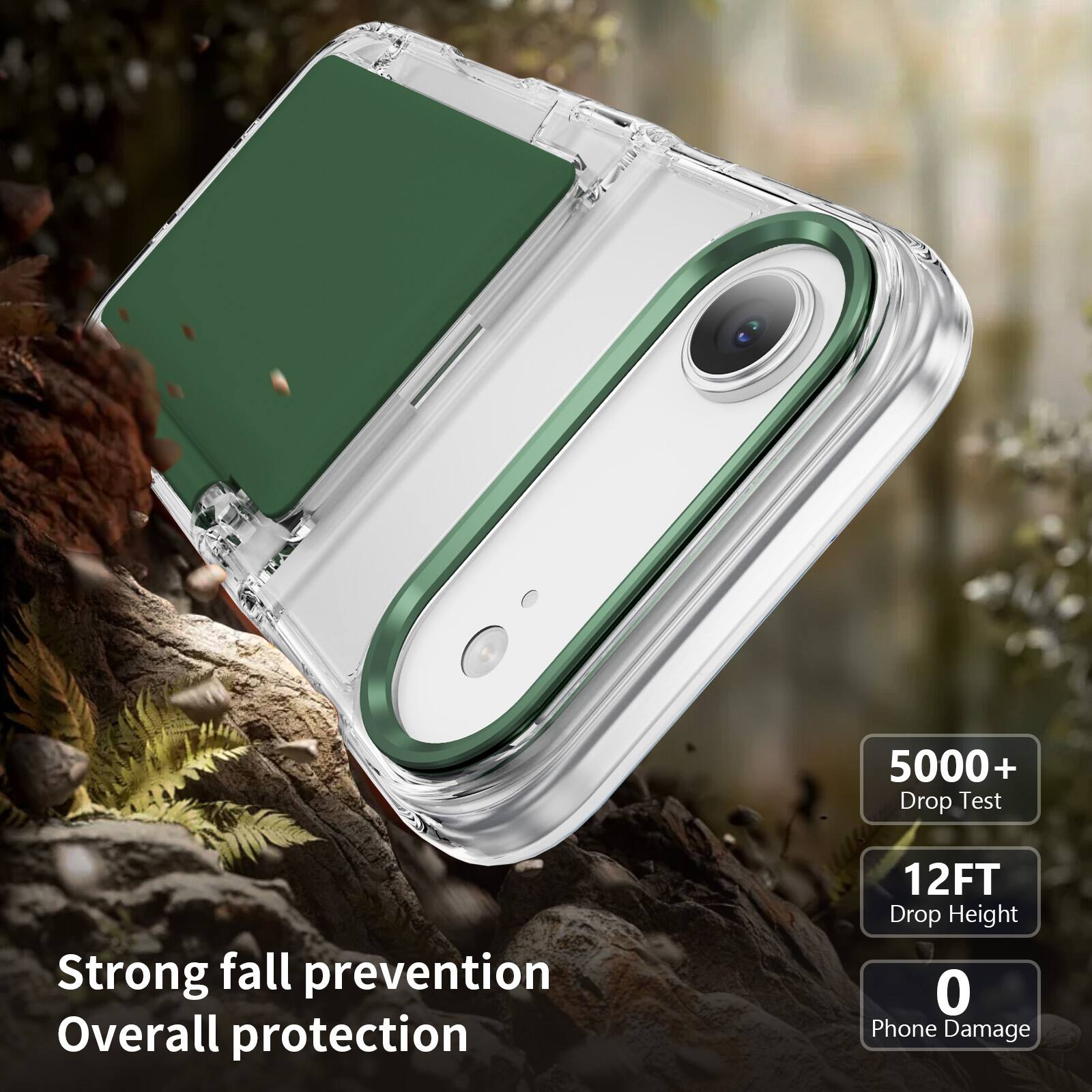 5000+ Drop Test  
Strong fall prevention  
Overall protection  
12FT Drop Height  
0 Phone Damage