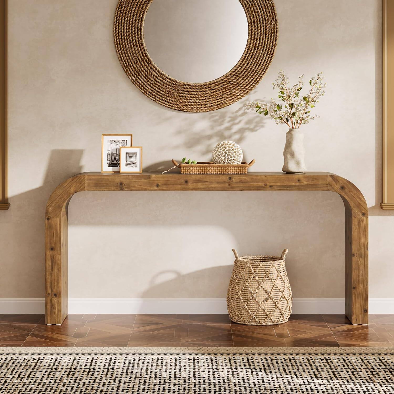 Angle. Tribesigns - Solid Wood Console Table with Space-Saving Design and Rectangular Top for Entryway - Brown.