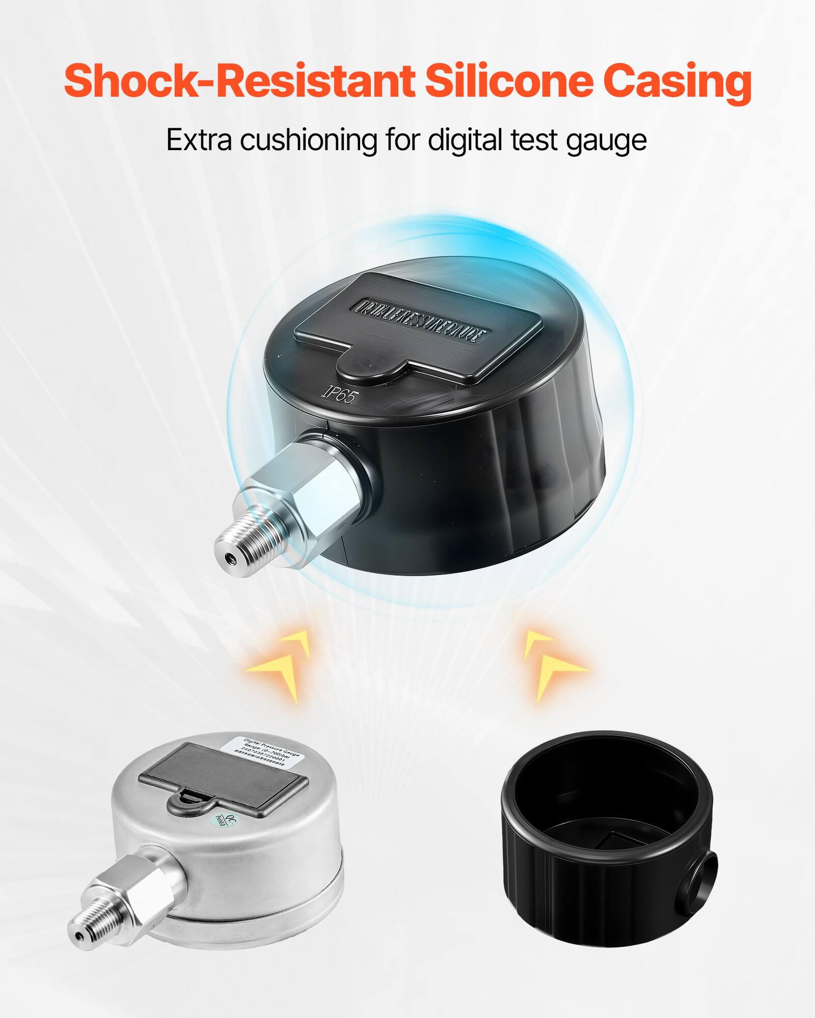 Shock-Resistant Silicone Casing  
Extra cushioning for digital test gauge  

CRILLTRES LF PRESSURE GAUGE  
REDUCE IP65  

2 Cas noingo_n