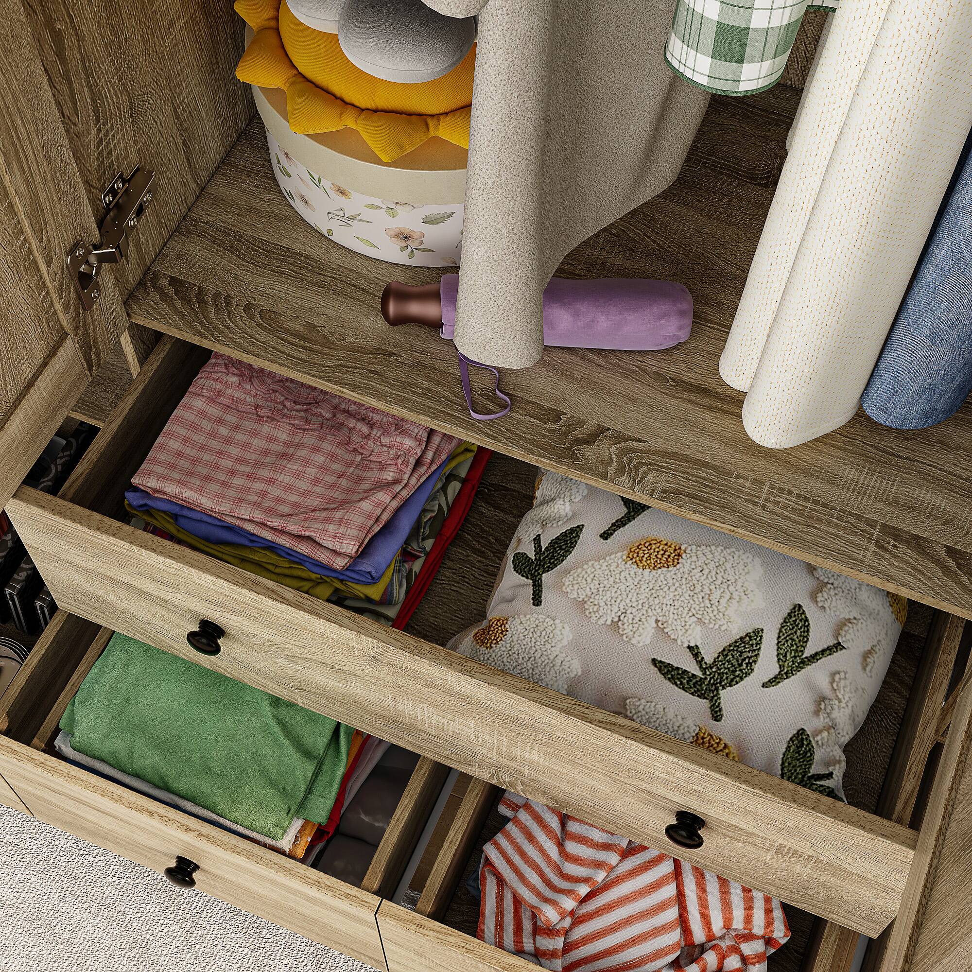 Alt View 1. Famapy - Woven Rattan Wardrobe with Large Hanging Space, Multi-Shelf Storage & Drawers for Bedroom & Closet - Wooden.