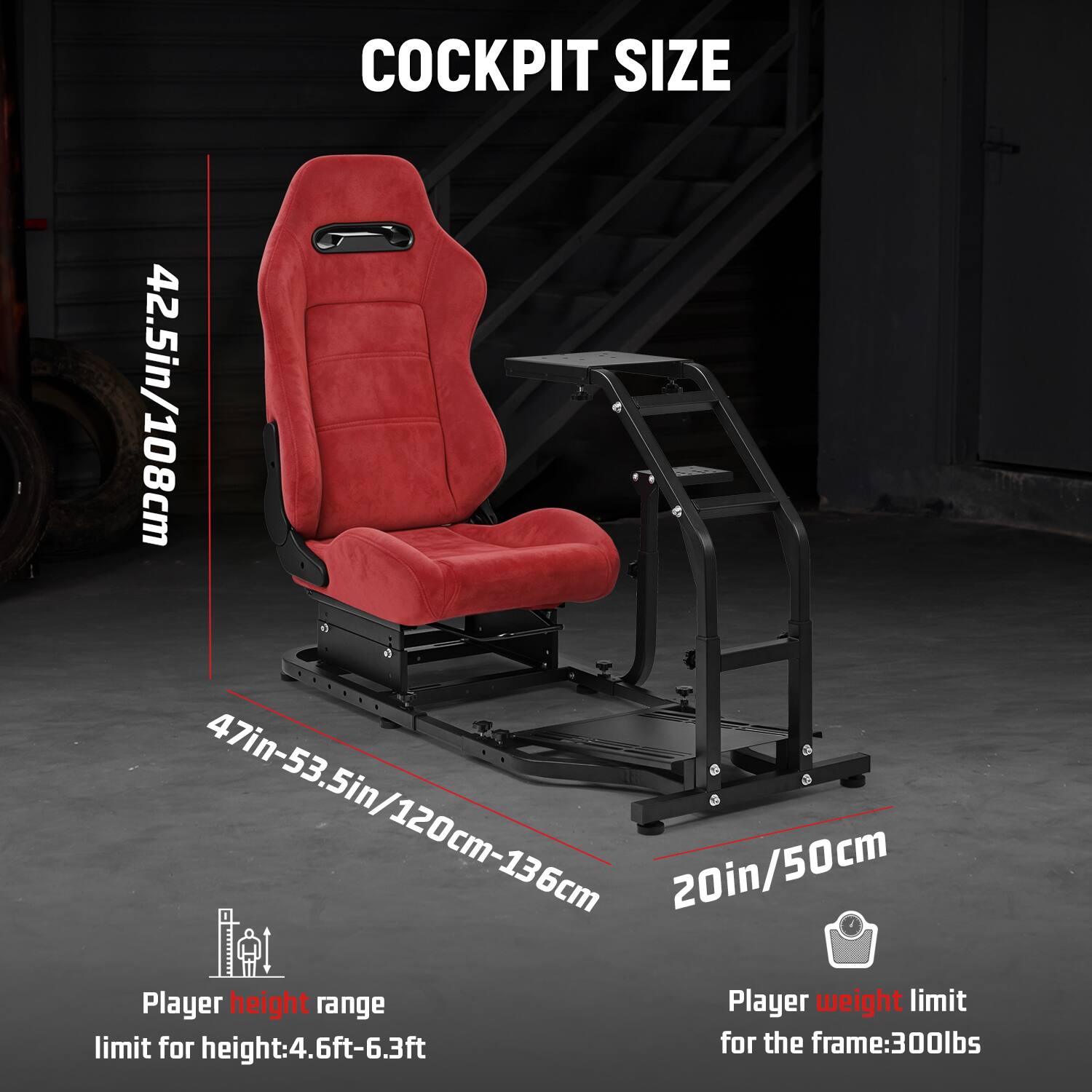 Dardoo Adjustable Racing Simulator Stand with Red Suede Seat, Fit for ...