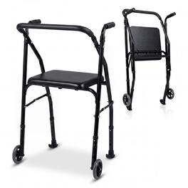 Costway - Folding Walker for Seniors, Lightweight Aluminum Mobility Walker with 2 Wheels - Black