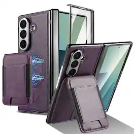 Dteck - Magnetic Wallet Case for Samsung Galaxy Z Fold8 Ultra,Vintage PU Leather Card Holder Shockproof Hinge Cover+Front Screen - Purple