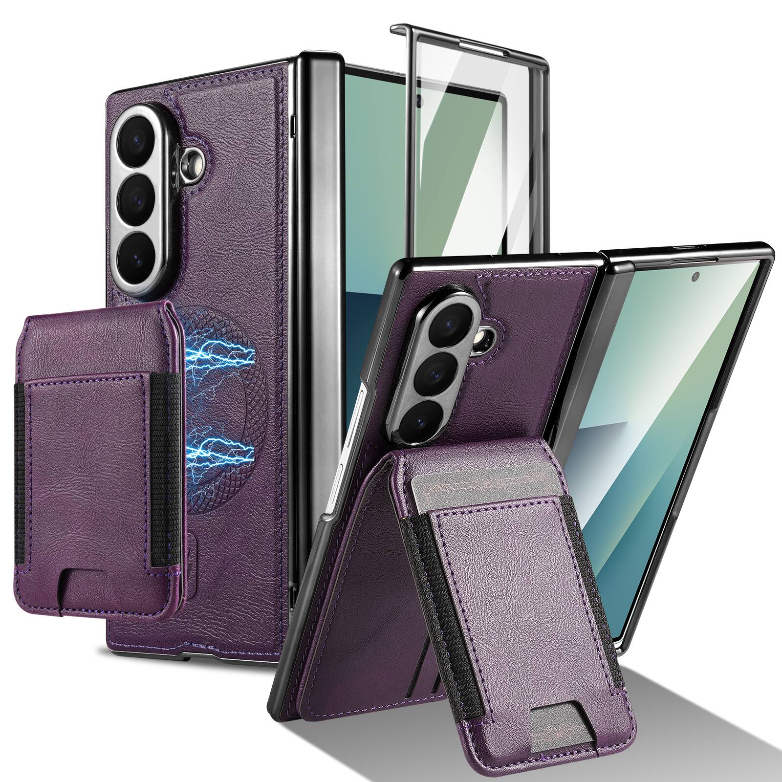 Dteck - Magnetic Wallet Case for Samsung Galaxy Z Fold8 Ultra,Vintage PU Leather Card Holder Shockproof Hinge Cover+Front Screen - Purple