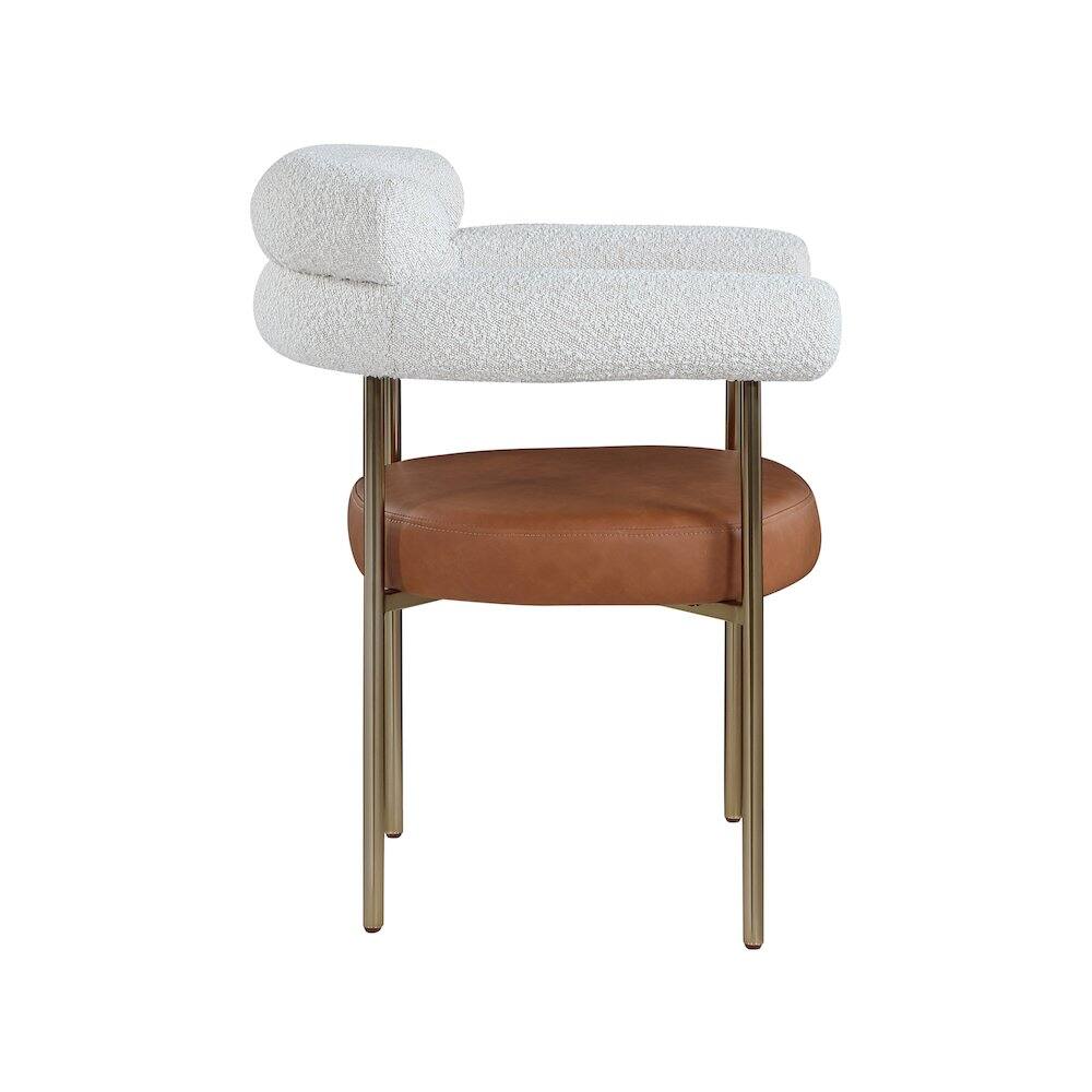 Alt View 3. Meridian Furniture - Blake Cognac Vegan Leather / Cream Boucle Fabric Dining Chair, Set of 2 - Brown.