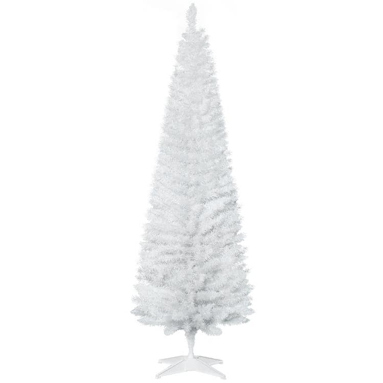 PULUZ - 6ft Unlit Pencil Artificial Christmas Tree with Realistic Branches and 390 Tips, Plastic Base - White