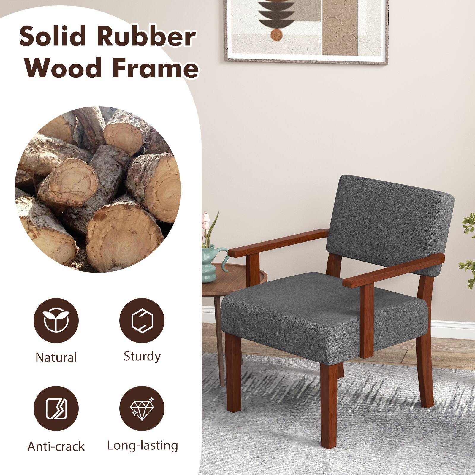 Solid Rubber Wood Frame, Natural, Sturdy, Anti-crack, Long-lasting