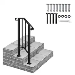 Winado - Handrails Steps Stair Fits 1-2 Steps, Wrought Iron Hand Rail Stair Railing 1PC for Outdoor Concrete Porch Wooden Steps - Black