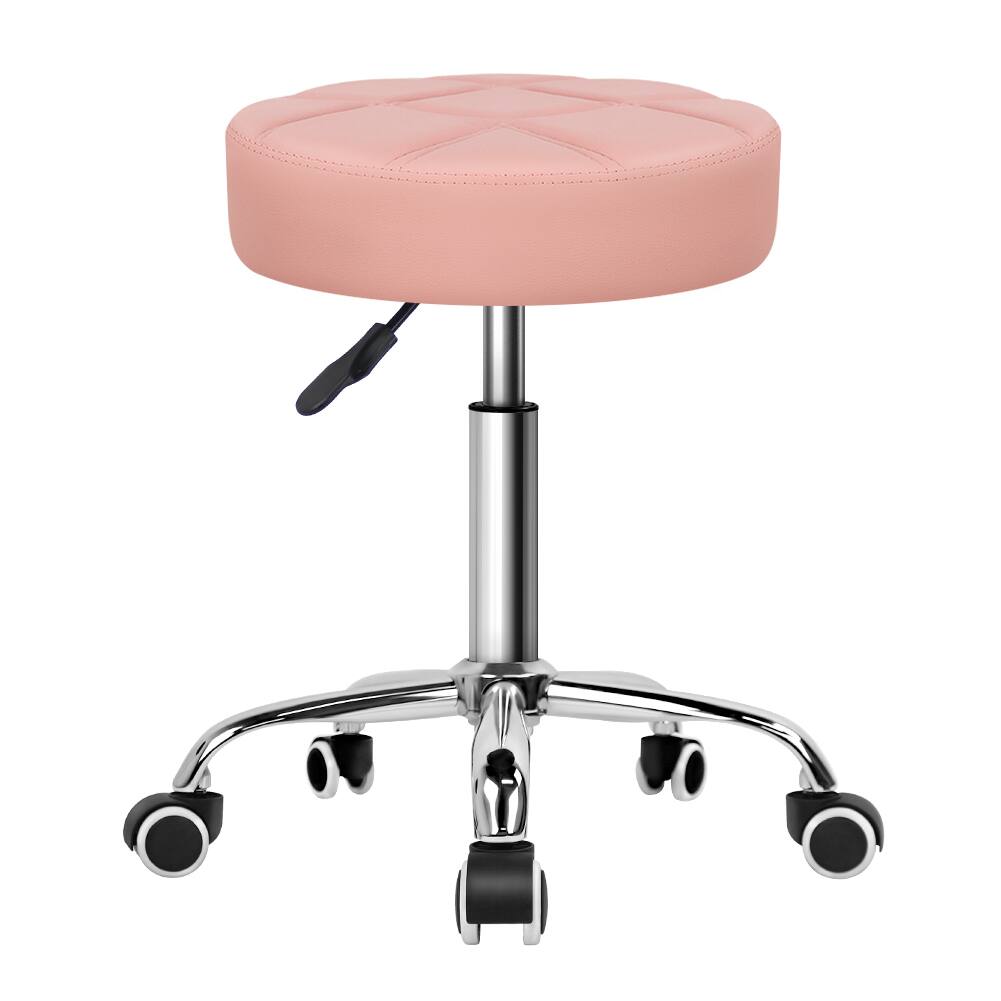 KKTONER - Round Rolling Stool Chair PU Leather Height Adjustable Shop Salon Stools - Pink