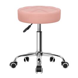 KKTONER - Round Rolling Stool Chair PU Leather Height Adjustable Shop Salon Stools - Pink