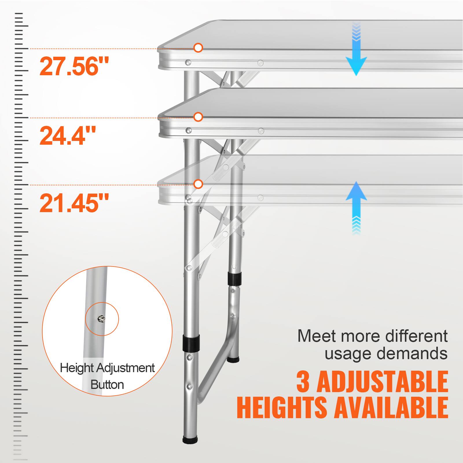 27.56", 24.4", 21.45", Height Adjustment Button, Meet more different usage demands, 3 ADJUSTABLE HEIGHTS AVAILABLE
