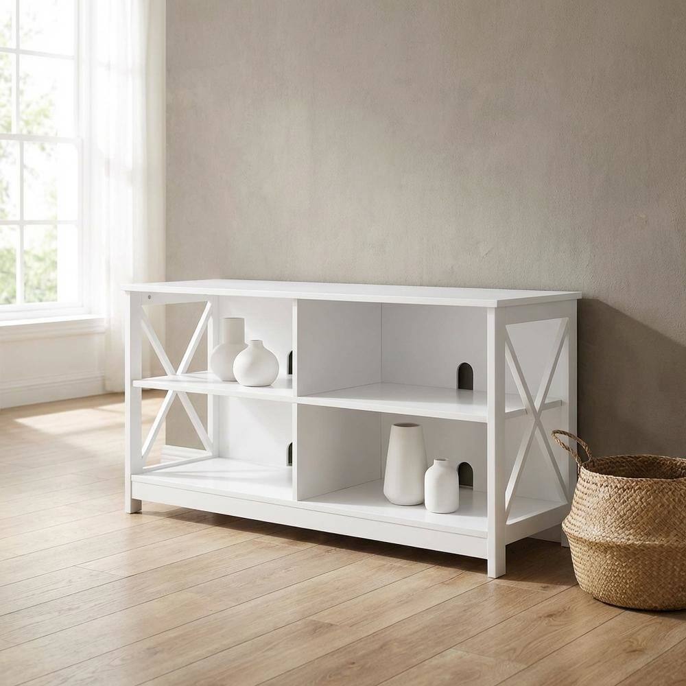 Alt View 2. FurniFact - White MDF TV Stand with Clean Design and Ample Storage - White.