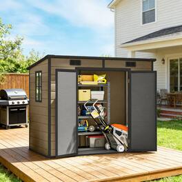 Anysun - 93.7" Outdoor Plastic Storage Shed with Lockable Door, Window & Vent, Weatherproof Garden Tool & Bike Shed for Backyard - Light Brown