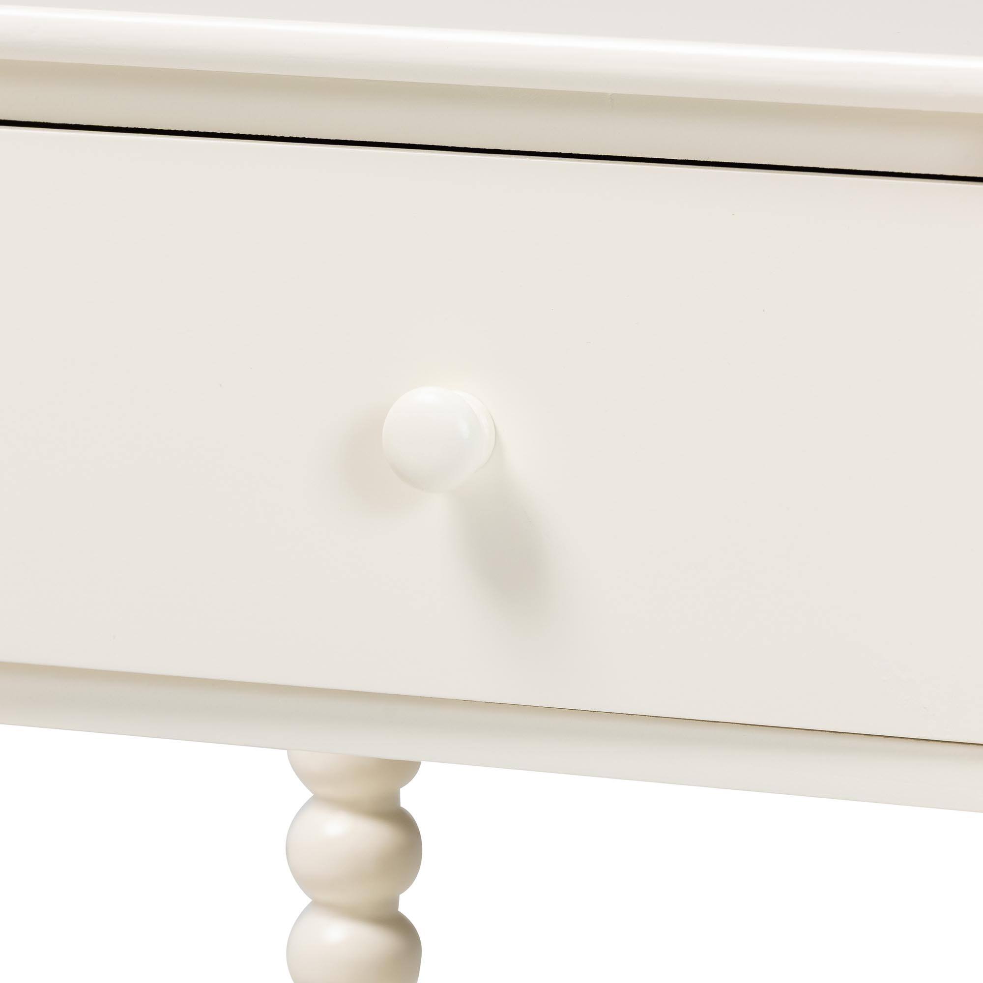 Alt View 2. Baxton Studio - Rimona End Table with Bobbin Legs - 1-Drawer Accent Table with Spindle Turned Legs and Open Shelf - White.
