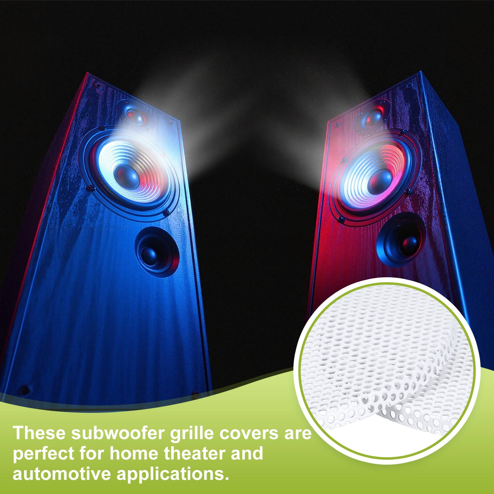 These subwoofer grille covers are perfect for home theater and automotive applications.