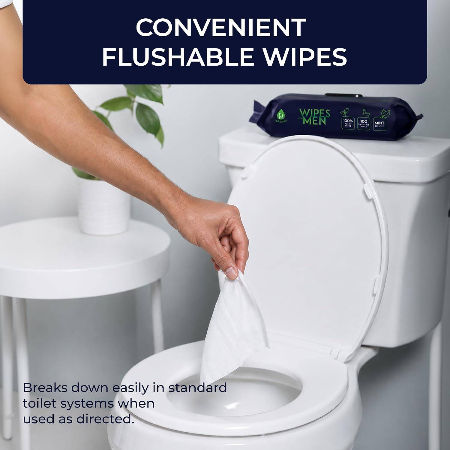 CONVENIENT FLUSHABLE WIPES - FAC MEN 100% 100 MINT - Breaks down easily in standard toilet systems when used as directed.