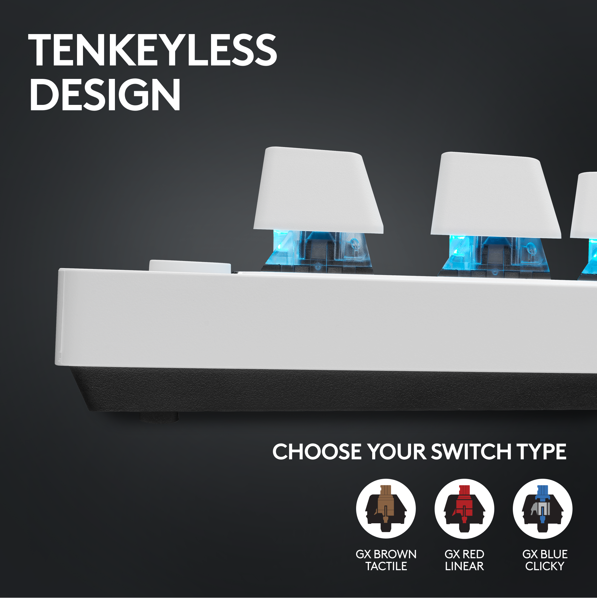 TENKEYLESS DESIGN CHOOSE YOUR SWITCH TYPE GX BROWN TACTILE GX RED LINEAR GX BLUE CLICKY