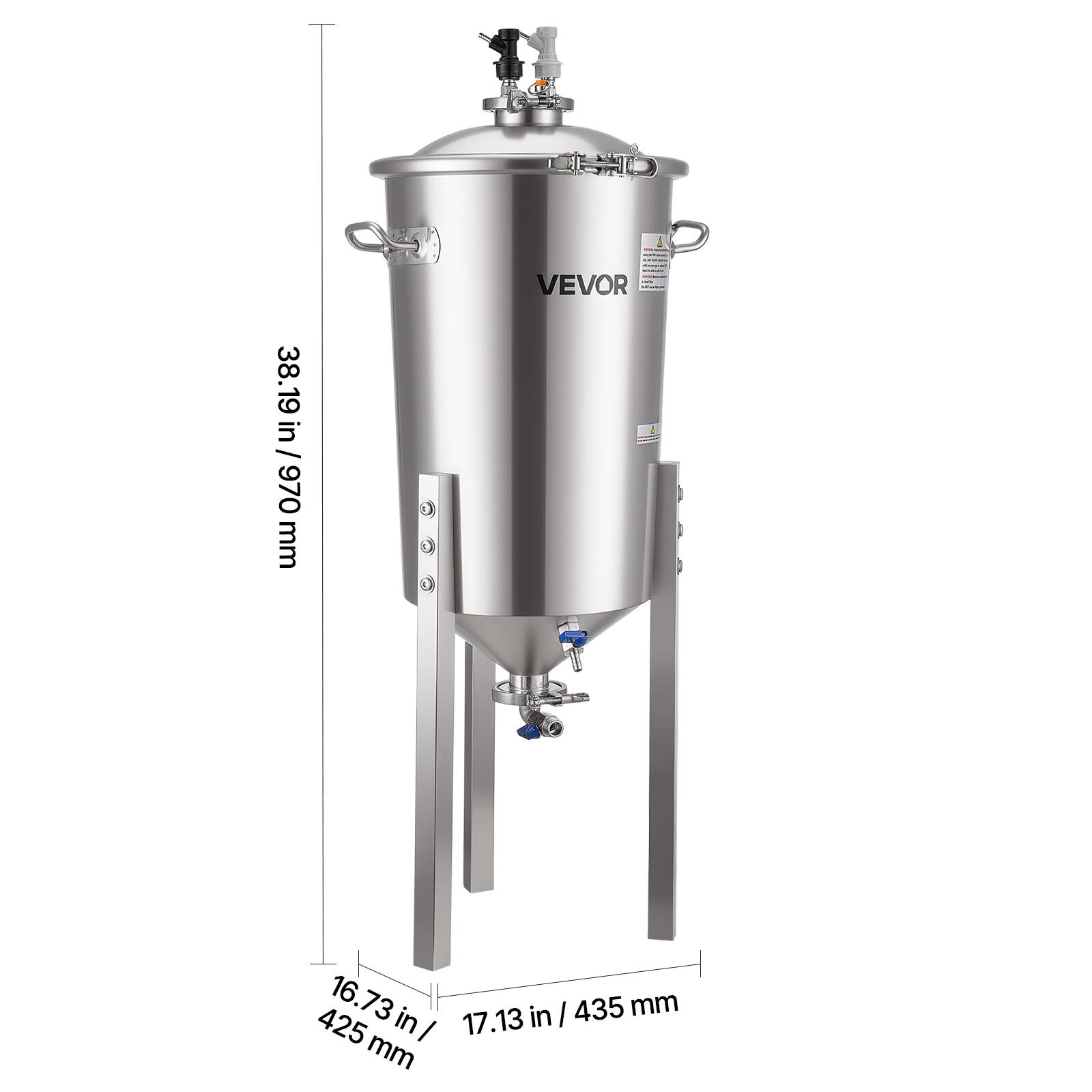 VEVOR  
38.19 in / 970 mm  
16.73 in / 425 mm  
17.13 in / 435 mm