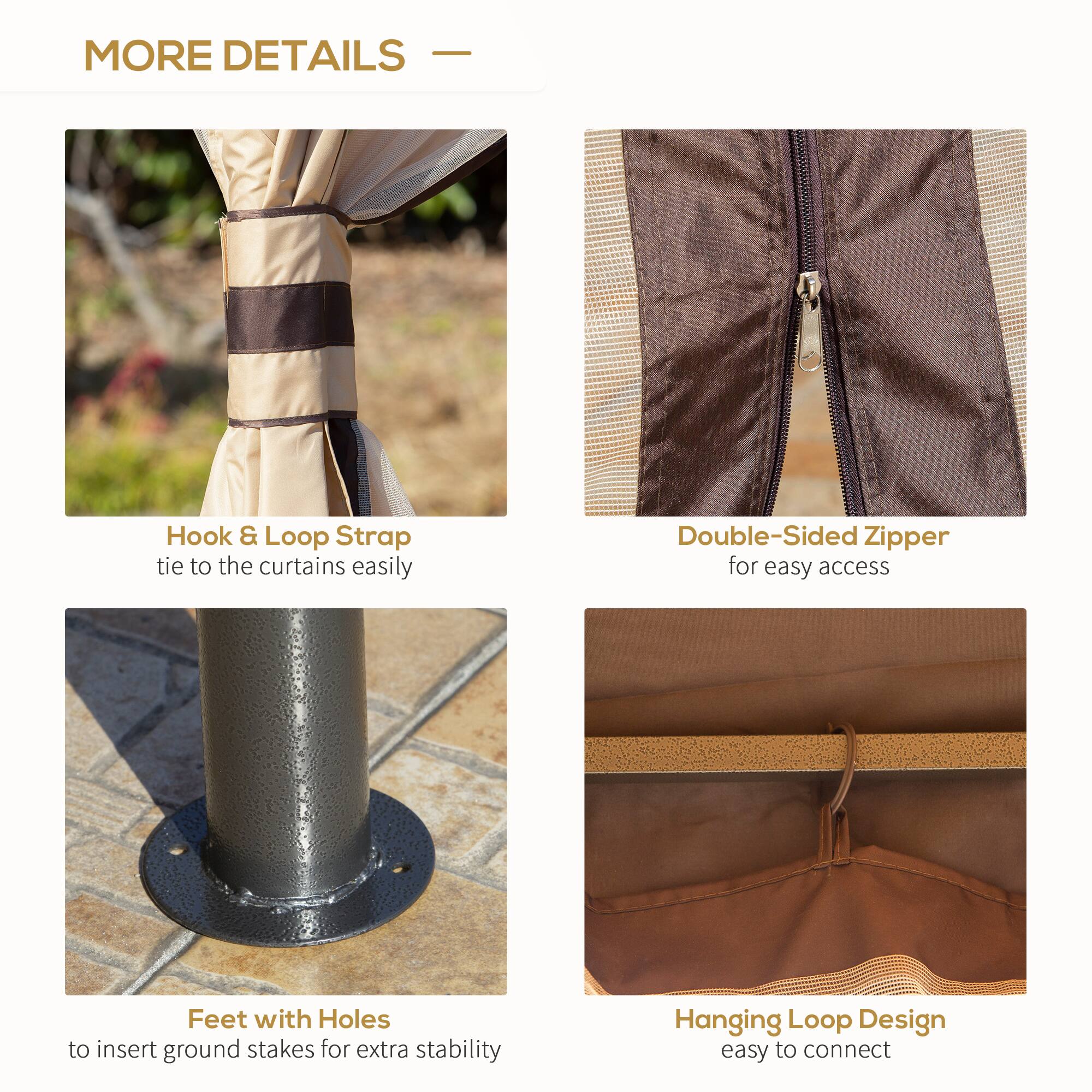 MORE DETAILS - Hook & Loop Strap tie to the curtains easily, Double-Sided Zipper for easy access, Feet with Holes to insert ground stakes for extra stability, Hanging Loop Design easy to connect