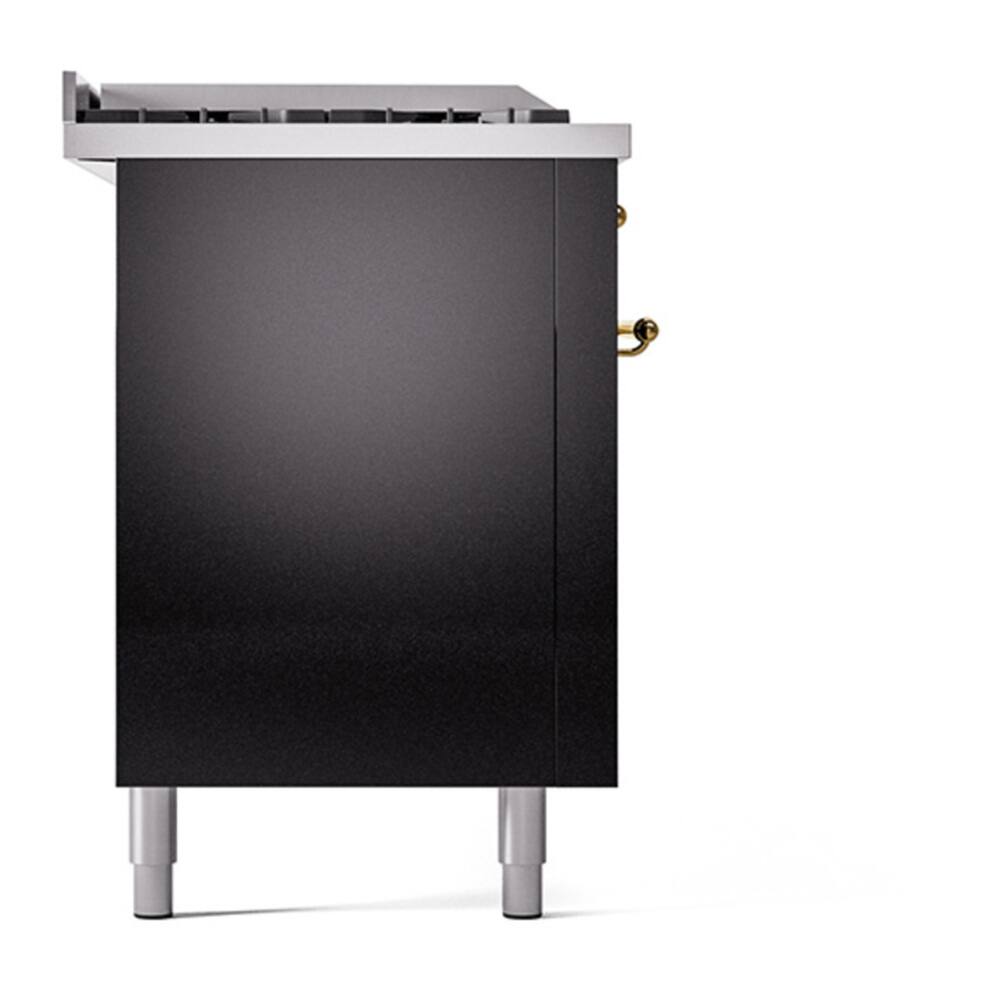 Alt View 6. ILVE - ILVE Nostalgie II Series 60 in. Dual Fuel Range with 7 Sealed Burners + Griddle (Liquid Propane, Brass Trim) - Glossy Black.