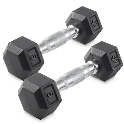 Front. Philosophy Gym - Pair of Rubber Coated Hex Dumbbell - Cast Iron Hand Weight Set - Black.
