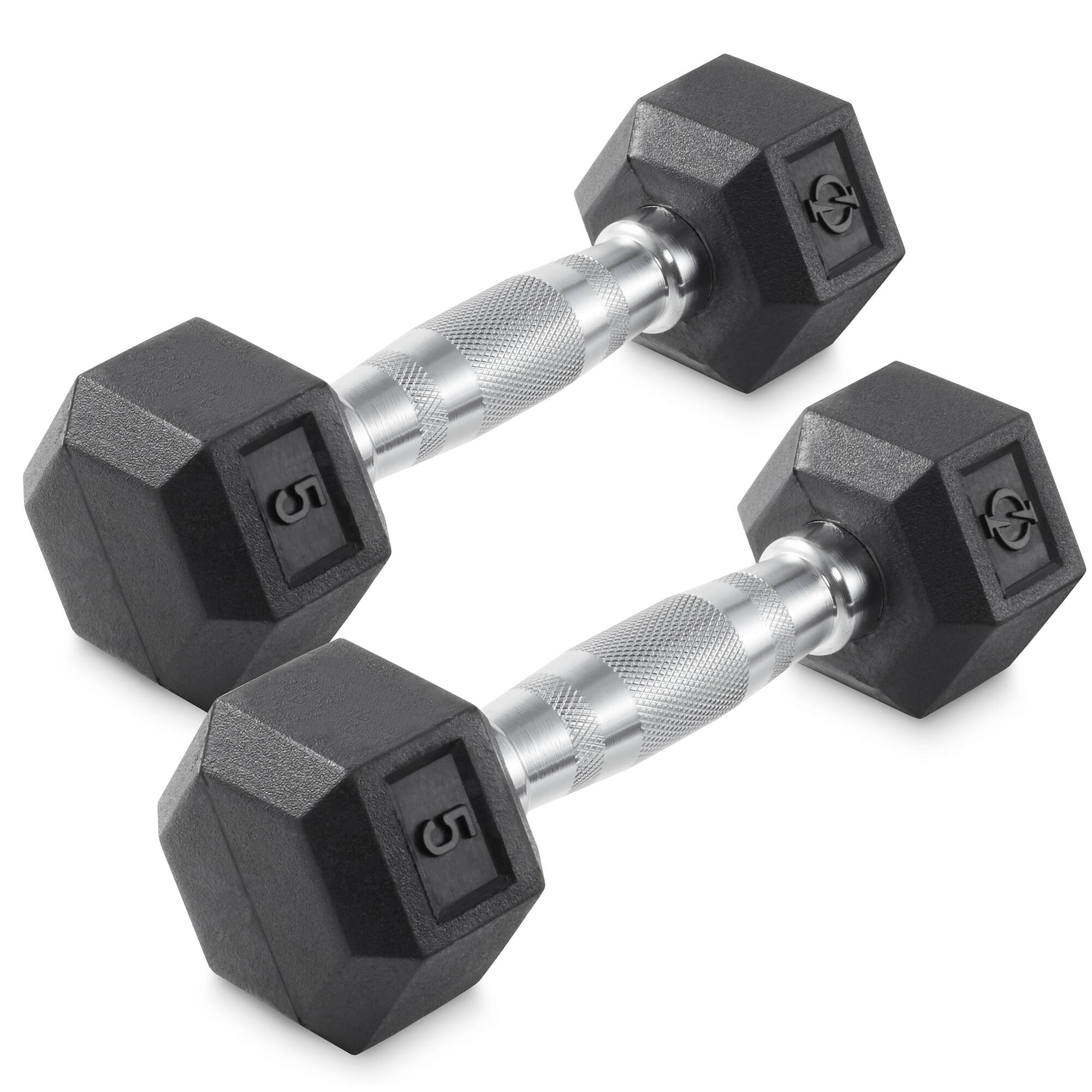 Philosophy Gym - Pair of Rubber Coated Hex Dumbbell - Cast Iron Hand Weight Set - Black