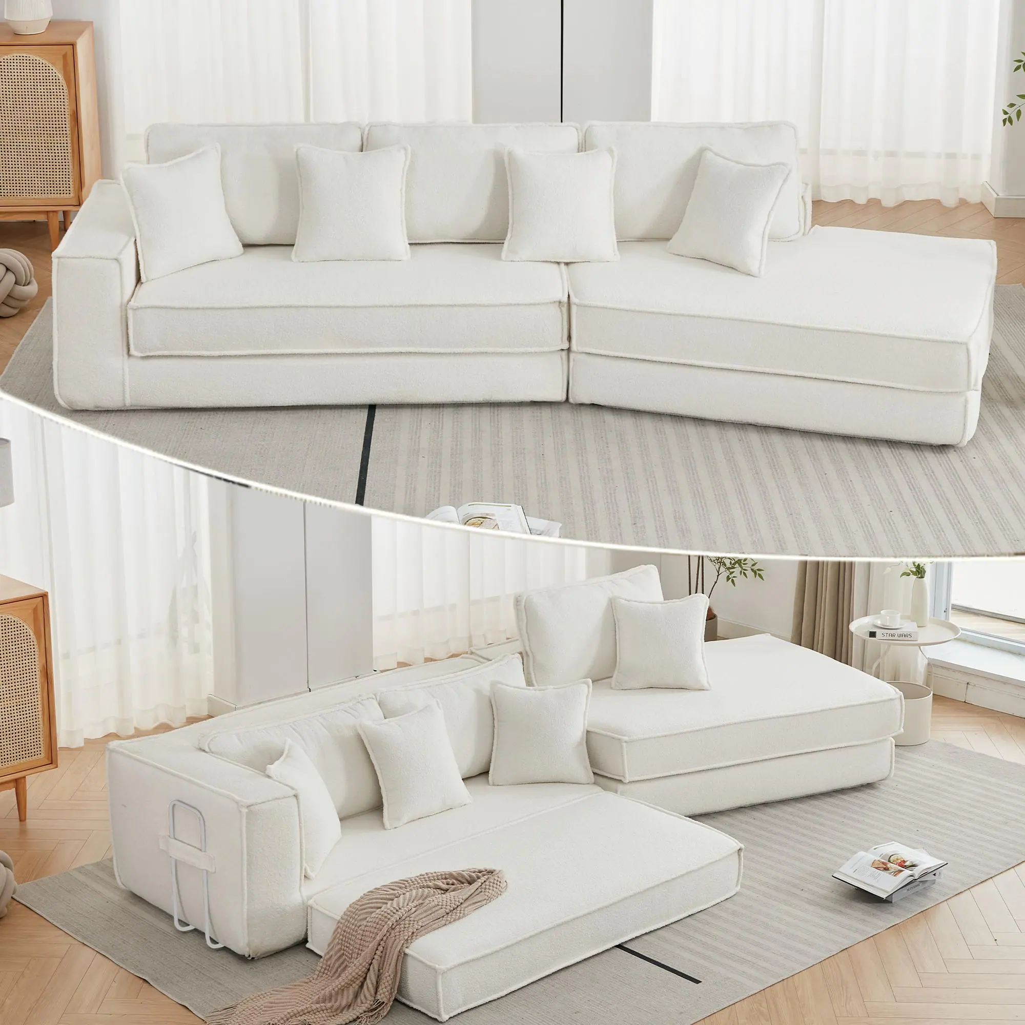 Left. Roomtec - NEW ARRIVED VIDEO PROVIDED Folding Convertible Out Sleeper Sofa Bed2in1 Combination Convertible Sofa3 seat - Beige.