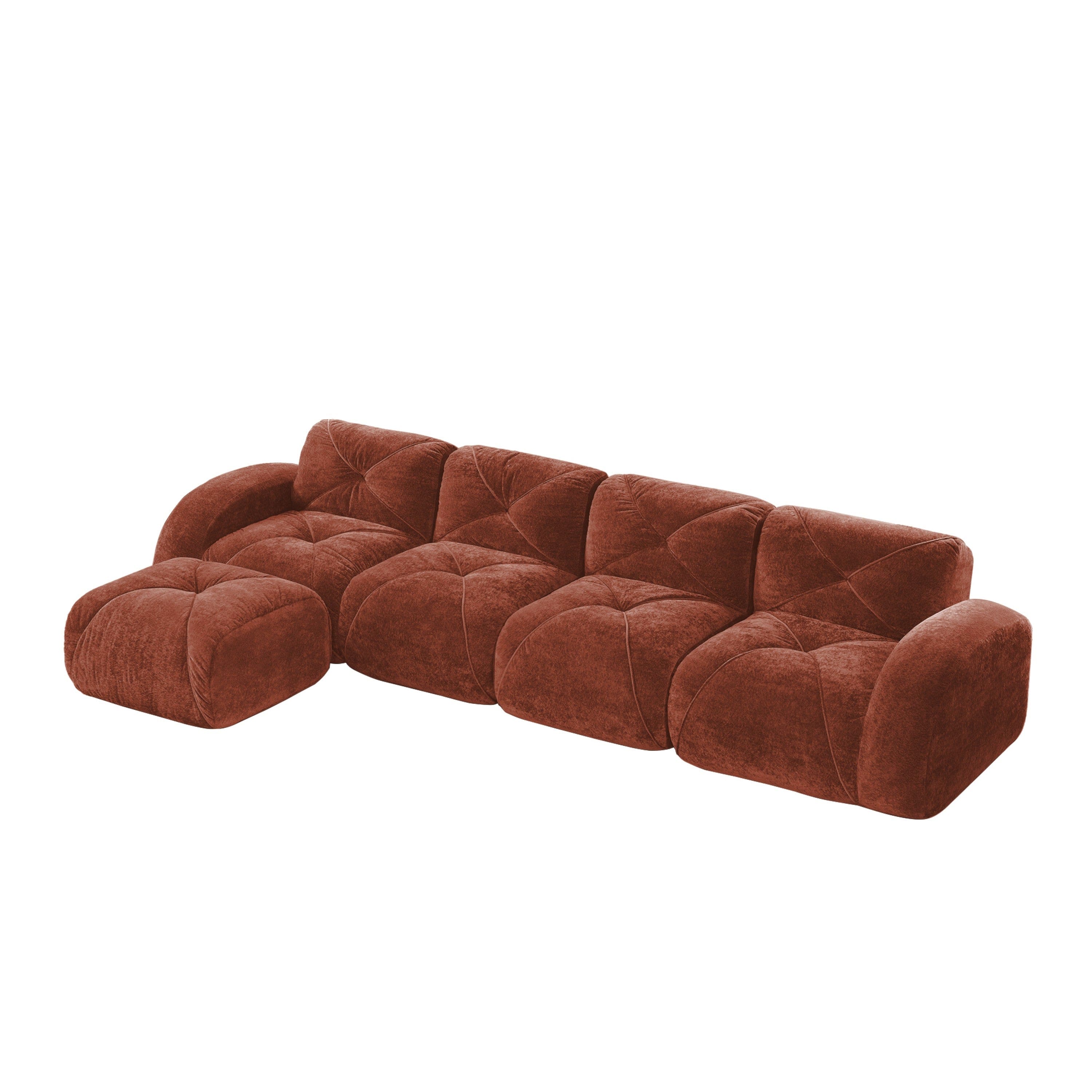 Boyel Living - L Shaped Velvet Tufted Sofa Movable Ottoman 32D HD Sponge Ergonomic Anti Slip Free Combo No Assembly Living Room Red - Red