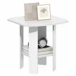 Furinno - SIMPLE DESIGN Side Table, Square End Table, Open Shelves Night Stand, Bedside Table, Rounded Corner, Easy Assembly - White