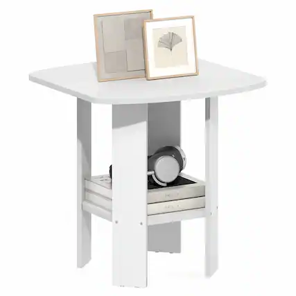 Front. Furinno - SIMPLE DESIGN Side Table, Square End Table, Open Shelves Night Stand, Bedside Table, Rounded Corner, Easy Assembly - White.