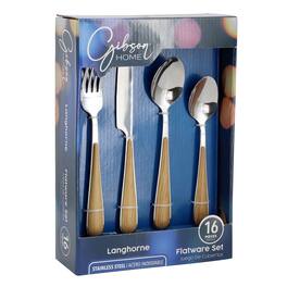 Gibson - Home 16 Piece Langhorne Stainless Steel Flatware Set and Silver - Brown