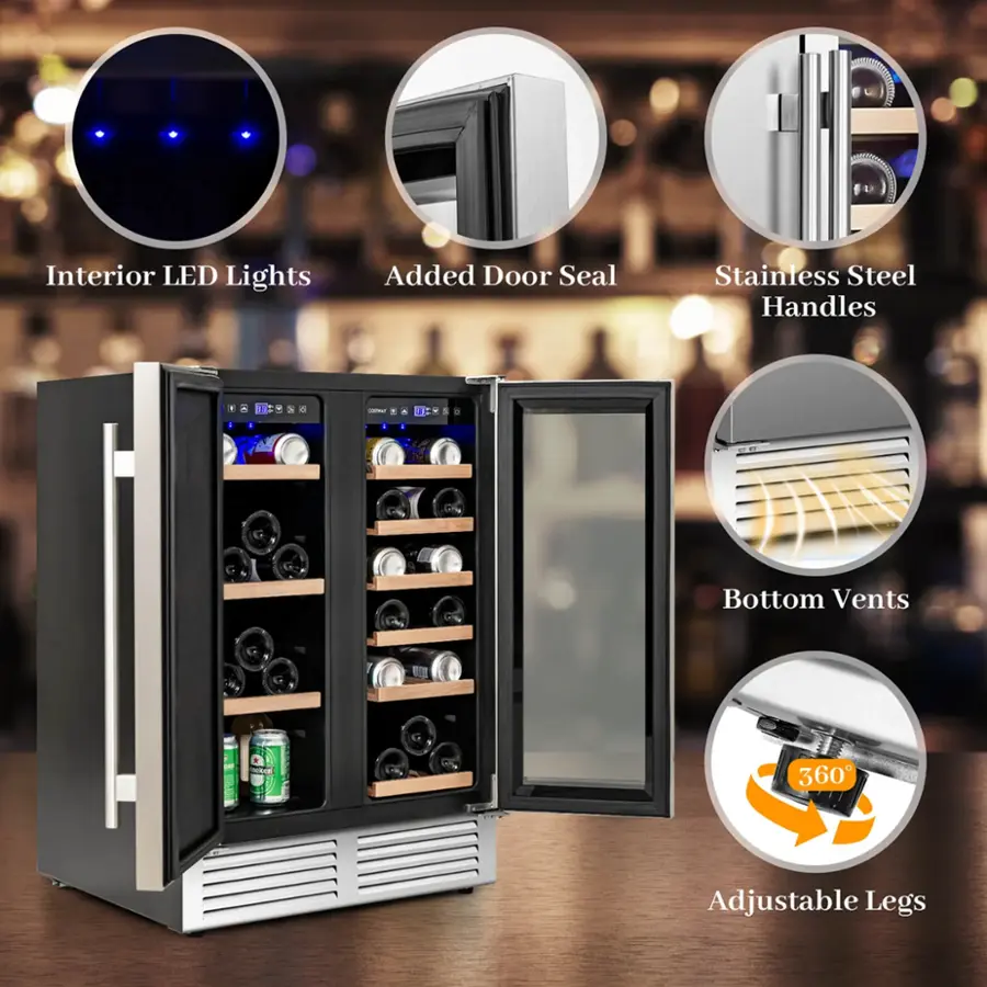 Interior LED Lights, Added Door Seal, Stainless Steel Handles, Bottom Vents, 360 Adjustable Legs.