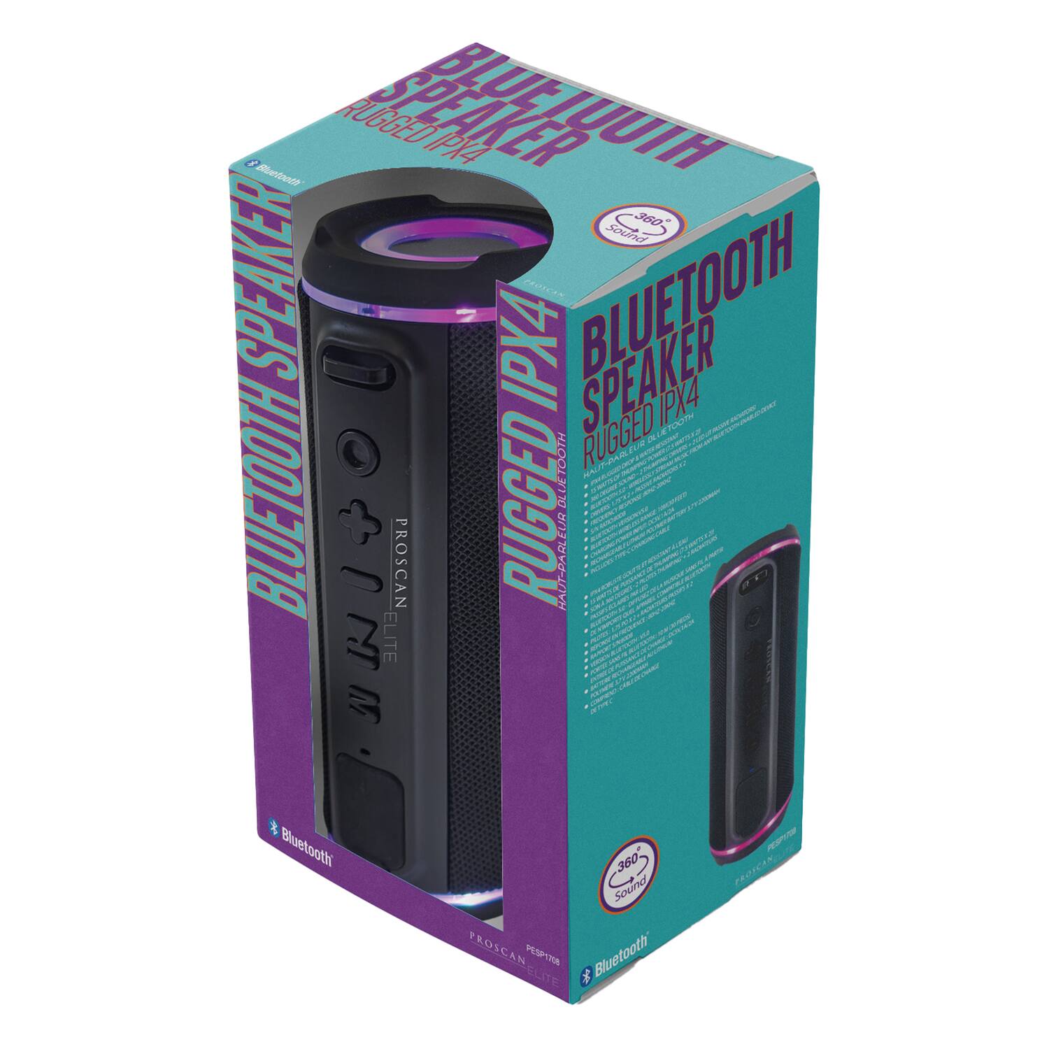 **Bluetooth Speaker**

**RUGGED IPX4**

**PROSCAN ELITE**

**360° Sound**

**Bluetooth**

**PROSCAN ELITE**

**RUGGED IPX4**

**BLUETOOTH SPEAKER**

**RUGGED IPX4**

**360° Sound**

**Bluetooth**

**PROSCAN ELITE**